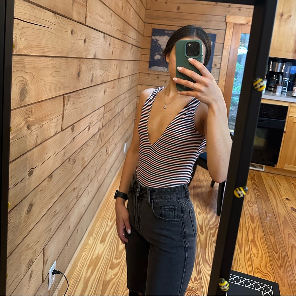 Red White and Blue Striped Bodysuit